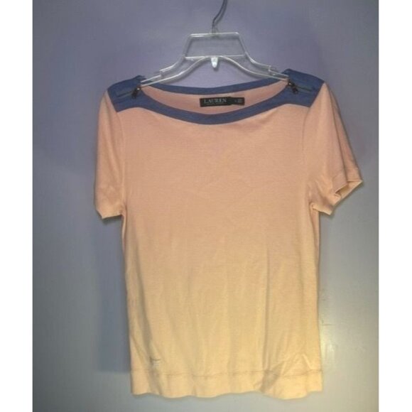 Lauren Ralph Lauren Tops - Lauren Ralph Lauren Womens Cotton T-Shirt  Blue Trim Shoulder Zipper Size L